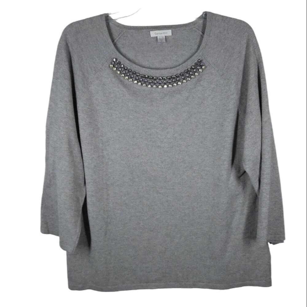 Garnet Hill Bejeweled Cashmere Blend Crewneck Sweater Gray size XL